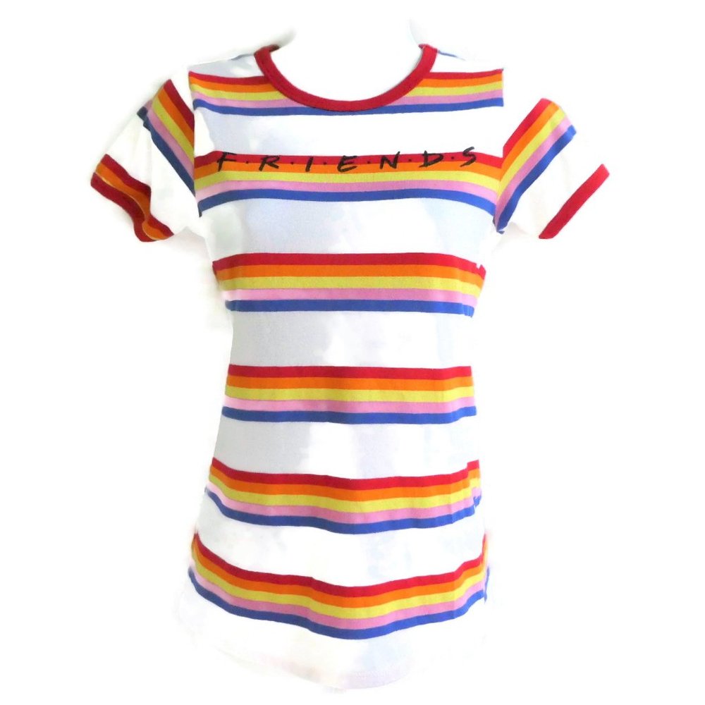 Vintage 90s Tee FRIENDS TV Show Rainbow Stripes XS - Picture 8 of 8